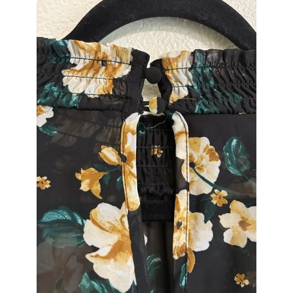 Torrid Black Floral Chiffon Overlay Mini Dress Smocked Neck Cottagecore Size 1X - Picture 5 of 8